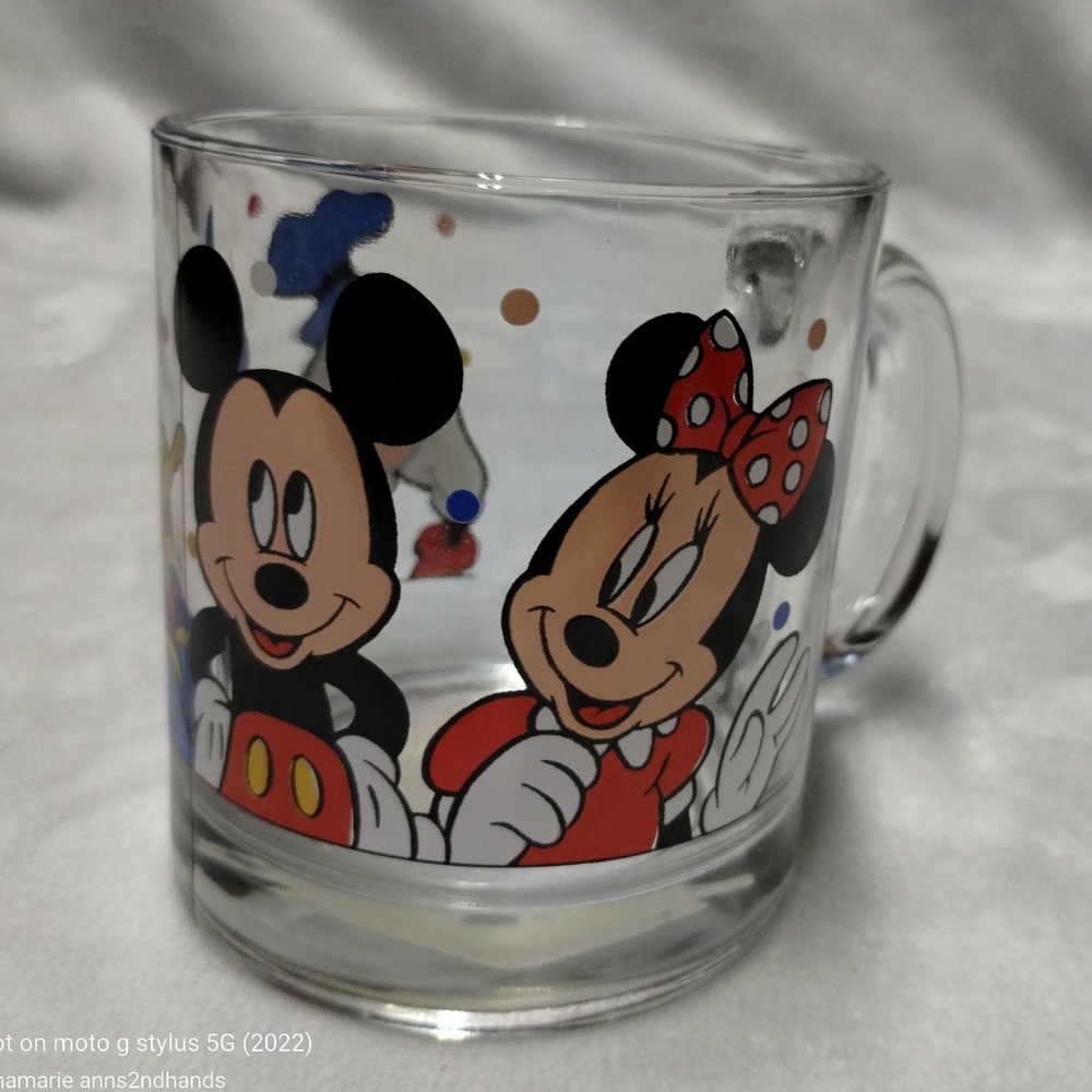 Vintage Disney Anchor Hocking Mickey Minnie Donald Goofy Glass Mug USA